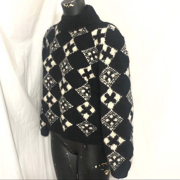 Nordstrom Lambs Wool Blend Diamond Print Black and White Sweater - Picture 3 of 5